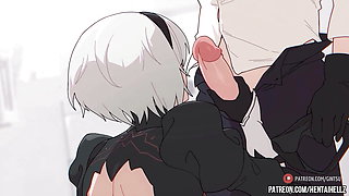 neir autonoma hentai 2B getting creampied in her tight anal 2D animation