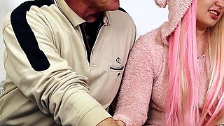 German Old Cuckold Husband Watch and Jerk While His Young Wife Fucked Stranger