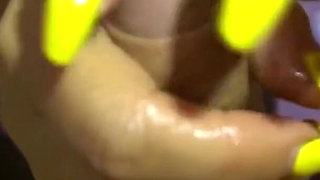 Long nails oiled handjob from stepmom