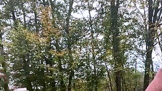 Horny slut suck cock and takes hard doggy pounding in public