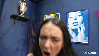 Before enjoying a warm cumshot the naughty brunette babe was fucked in several different positions