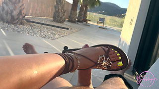 Outdoor Sandal Shoejob with Long Toenails - While Parents Are Next Door