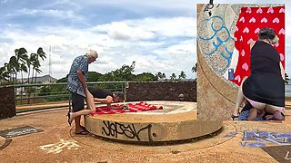 We Found a Large Round Stone Sundial (altar) at the Top of a Hill in a Park