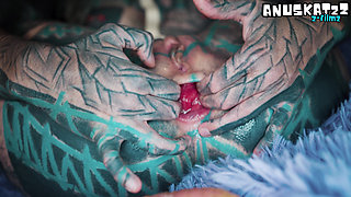 Anal Masturbation and Squirt - Tattoo Girl in Latex - Gapes and Prolapse, ATM