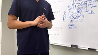 Petite asian nurse pounds on patient's hard dick