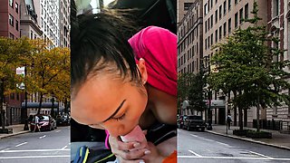 Thai MILF big cock car blowjob in public