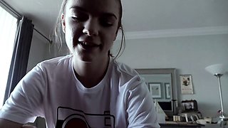 Seductive submissive stepsister Dahlia Red dominates her grounded stepbro in thigh highs