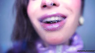 Glamour Girl Kiss with Big Shiny Juicy Lips + Spit Fetish