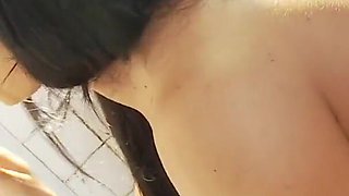 Hot girl with big tits sucks a cock