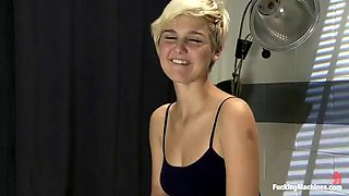 lovely blonde teen gets her ass fingered and fucked by machine