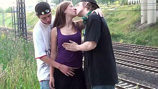 Public Banging Threesome: Big Ass, Blowjob  Amateur Porn