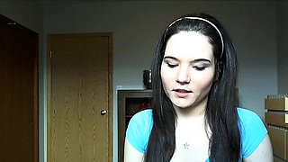 Russian brunette busty camgirl masturbating on webcam