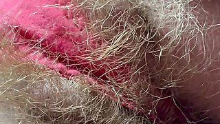 Red panties and super hairy pussy amateur