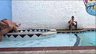 I GO TO THE POOL WITH MY WIFE AND WHILE SHE IS NEGLECTED WITH HER CELL PHONE I FUCK HER STEPSISTER IN HER NOSES