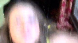 Hot babe with perfect big boobs taking shower