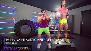Lia Lin and Denis Marti have a wild gym threesome with personal trainer
