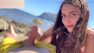 Hot Latina Teen Sandralydx Gives Handjob on Beach - POV Cumshot in Mouth