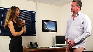 Classy office voyeur teasing colleague