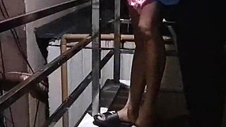 Risky Public, Fucking My Neighbor at the Terrace Almost Caught