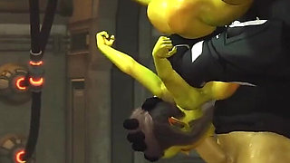 Alien sex in a starship. Female green alien gets fucked by a big monster