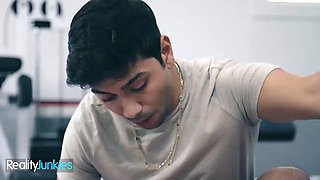 Realityjunkies - dark haired with a jummy ass shows her trainer what she's made off with a nasty screw