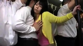 Japanese girl won't fall in bus