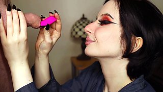 Real dutch brunette slut is giving blowjob and handjob