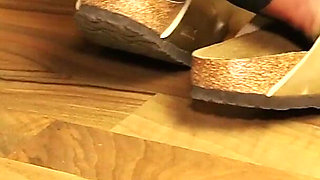 Golden Mules & Black Nylons - Sensual Shoe Removal