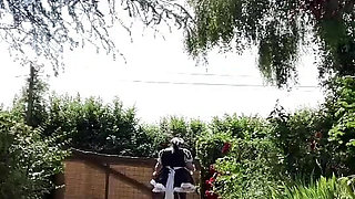 In a black and white maid outfit for a day