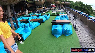 Cute Thai teenage eats cake and rides knob