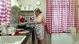 Stepmom Cooks Dinner Naked, and I Jerk off to Her