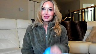 Blonde with Big Boobs Gives Blowjob to Her Dildo on Liv more