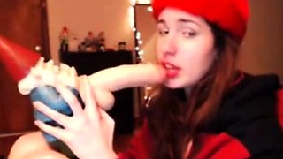Gnome Blowjob Funny Cam Model's Sex Toy Stunt