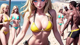 Anime Sexy Dj on the Beach Synthwave Retrowave