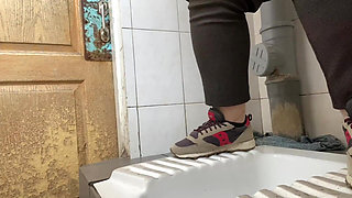 Mature MILF Pees in a Hospital Public Toilet