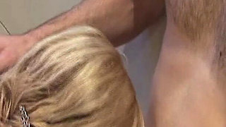 Sexy Busty Blonde MILF Enjoys Fucking in the Shower in Lingerie