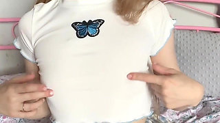 Cute Schoolgirl in College Uniform Playing Dildo