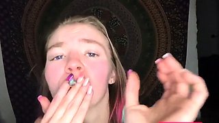 Smoking Weed Brunette Babe Counts Down to Cum