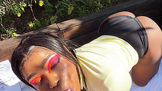 Ebony Girl Reading Outside Gets Her Throat Used by White Guy