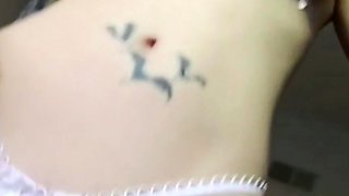 Busty curly brunette with big boobs fucks on couch