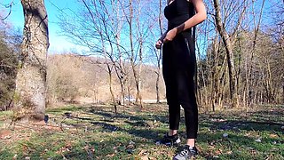 Just a tall girl pissing and flashing outdoors