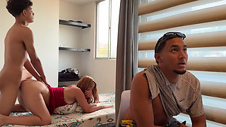 I take advantage of the fact that my husband's cuckold is distracted so that my stepson can fuck me by the rich ass.