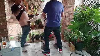 Amateur Threesome Fucking Our Stepsister in the Garden