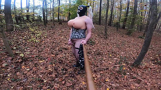 Giant Fake Tits Crossdresser Walk in the Woods Behind the Scenes Photo Shoot