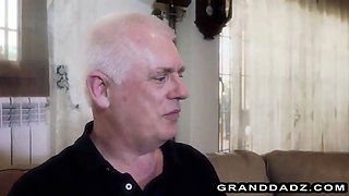 Horny teen babe fucks this old guy while his wife is at work