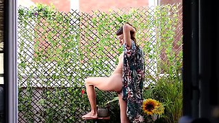 Horny Spanish Babe Magia Rosa Squirts Hard on Balcony - Outdoor Blowjob & Swallowing Cum