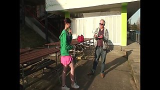 Hot Brunette Teen Gets Eaten Out and Fingered by Old Guy Outside
