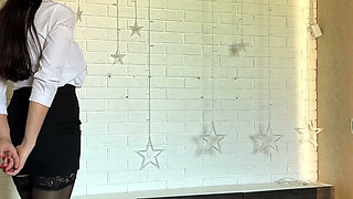 Ballgagged Secretary Walks Around & Squats for You