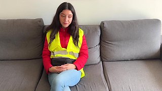 Slim Brunette Swindler Playing a Conductor Pleases a Fake Officer With BJ & Hot Sex To Avoid Arrest
