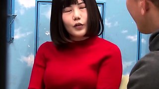 Attractive brunette teenager with big boobs fingering pussy